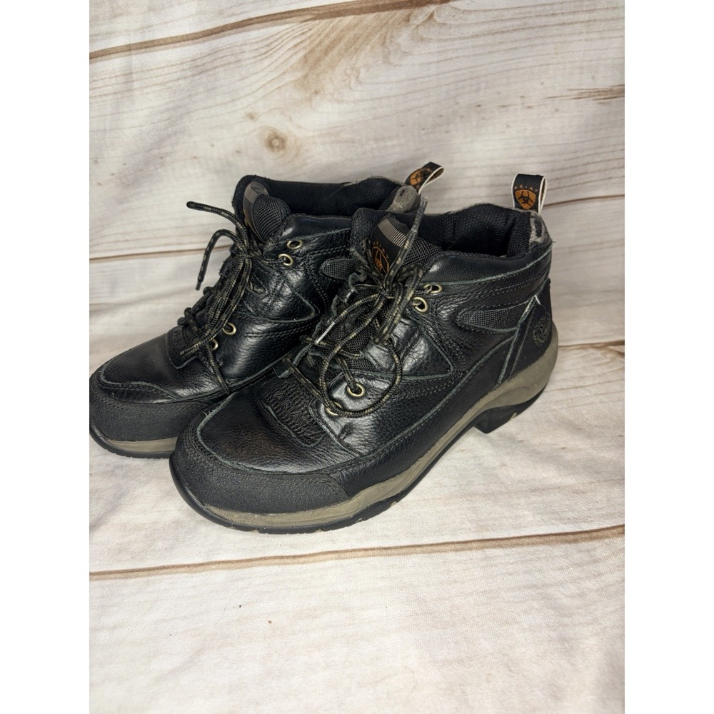 Ariat ATS Women's 9B Black Leather Lace Up Work Boots Slip Resistant‎